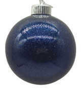 3" Navy Plastic Glitter Ball Ornament - Set of 4