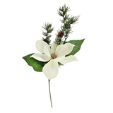 20" Frosted Magnolia Spray with Pine - White