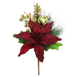 15.5" Poinsettia Pick with Accents - Burgundy