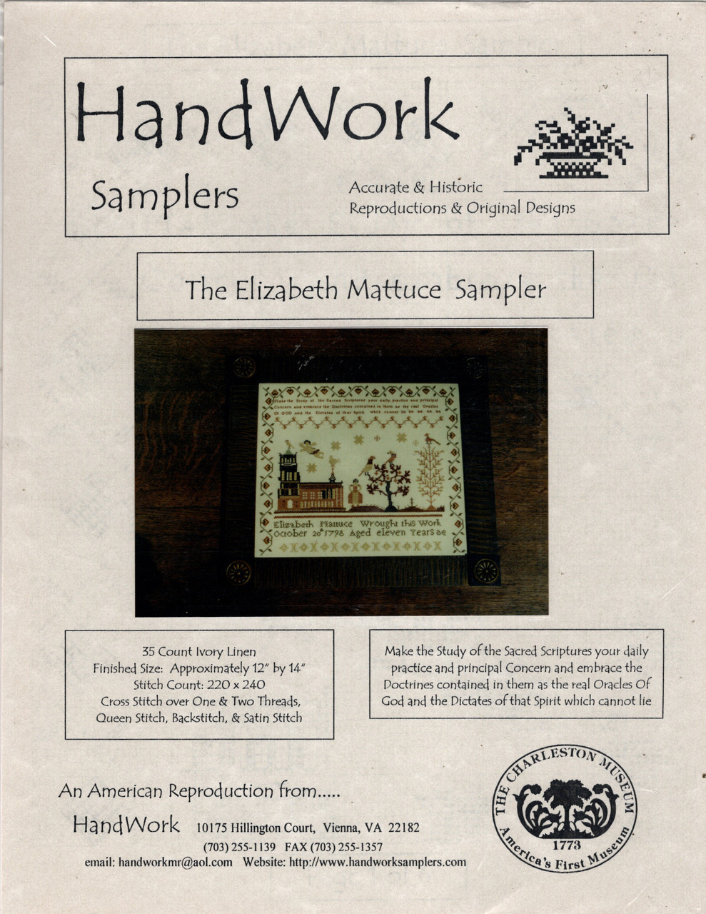 Handwork Samplers THE ELIZABETH MATTUCE SAMPLER