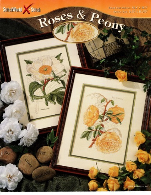 StitchWorld Roses & Peony cross stitch booklet. Antique Rose, Antique Peony.