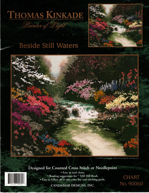 Candamar Designs Beside Still Waters Thomas Kinkade Counted cross stitch or needlepoint pattern leaflet.