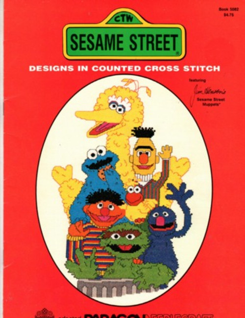 Designs by Gloria & Pat CTW Sesame Street in Cross Stitch for Paragon Needlecraft Cross Stitch Pattern booklet. Children's Television Workshop Muppets by Jim Henson. Ernie, Big Bird and Little Bird, Bert, Grover, Oscar the Grouch, Cookie Monster, Big Bird in Nest, Sesame Street Group