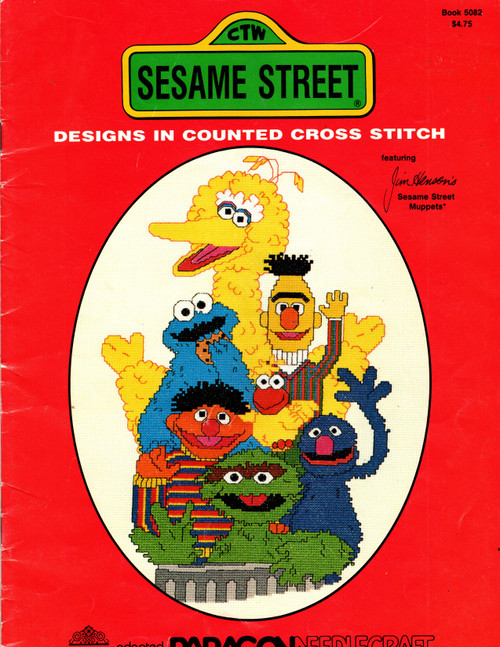 Designs by Gloria & Pat CTW Sesame Street in Cross Stitch for Paragon Needlecraft counted Cross Stitch Pattern booklet. Children's Television Workshop Muppets by Jim Henson. Ernie, Big Bird and Little Bird, Bert, Grover, Oscar the Grouch, Cookie Monster, Big Bird in Nest, Sesame Street Group Designs by Gloria & Pat CTW Sesame Street in Cross Stitch for Paragon Needlecraft counted Cross Stitch Pattern booklet. Children's Television Workshop Muppets by Jim Henson. Ernie, Big Bird and Little Bird, Bert, Grover, Oscar the Grouch, Cookie Monster, Big Bird in Nest, Sesame Street Group