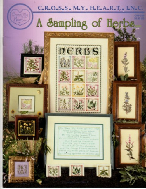 Cross My Heart A Sampling of Herbs cross stitch booklet. Rosemary, Cumin, Fennel, Sage, Basil, Coriander, Marjoran, Mustard, Thyme, Savory, Oregano, Bay, Herb Sampler, Mint Rosemary and Sage, Herb Garden Blessing