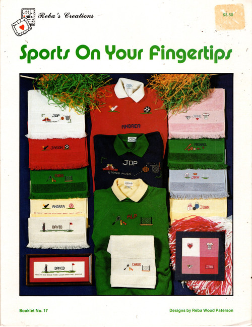 Reba's Creations Sports on Your Fingertips Counted Cross Stitch Pattern leaflet. Soccer, Tennis, Basketball, Football, Bowling, Baseball, Golf, Running, alphabets for personalization Reba's Creations Sports on Your Fingertips Counted Cross Stitch Pattern leaflet. Soccer, Tennis, Basketball, Football, Bowling, Baseball, Golf, Running, alphabets for personalization
