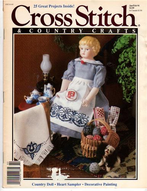 Cross Stitch and Country Crafts Magazine January/February 1991 Cross Stitch Pattern magazine. Blooming Cacti, Medley of Hearts, St Mary Lake Fulmer Craft