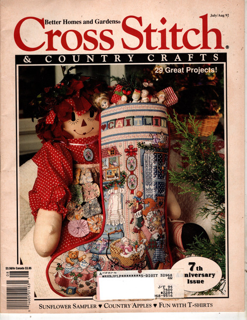 Cross Stitch and Country Crafts Magazine July/August 1992 Cross Stitch Pattern magazine. Collector's Series Country Champions Champion Pig, Flies and Lures, Sunflower Sampler, Sugar and Spice Stocking Cross Stitch and Country Crafts Magazine July/August 1992 Cross Stitch Pattern magazine. Collector's Series Country Champions Champion Pig, Flies and Lures, Sunflower Sampler, Sugar and Spice Stocking