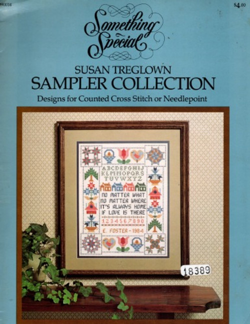 Something Special SUSAN TREGLOWN SAMPLER COLLECTION counted cross stitch or needlepoint patterns. Wreath Sampler, Life Sampler, Alphabet Sampler, Cluny Sampler, Quilt Sampler, Smile Sampler, Snowflake Sampler, Floral Border