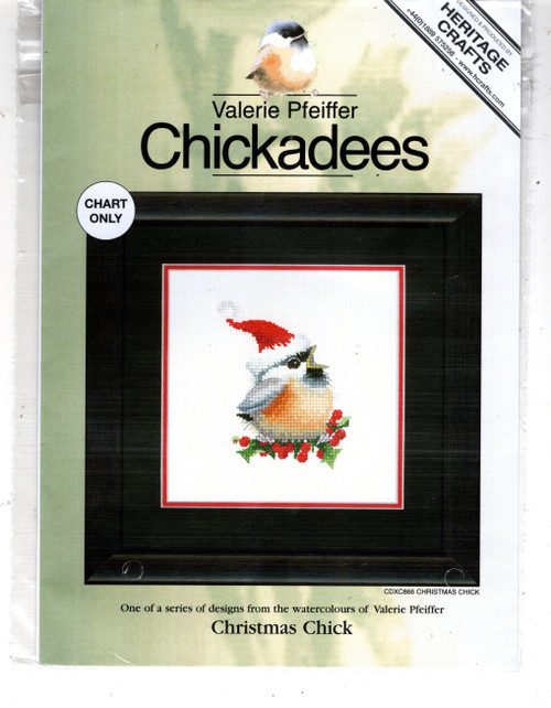 Heritage Crafts by Susan Ryder Valerie Pfeiffer Chickadees Christmas Chick counted cross stitch chartpack. One of a series of designs from the watercolors of Valerie Pfeiffer. Heritage Crafts by Susan Ryder Valerie Pfeiffer Chickadees Christmas Chick counted cross stitch chartpack. One of a series of designs from the watercolors of Valerie Pfeiffer.