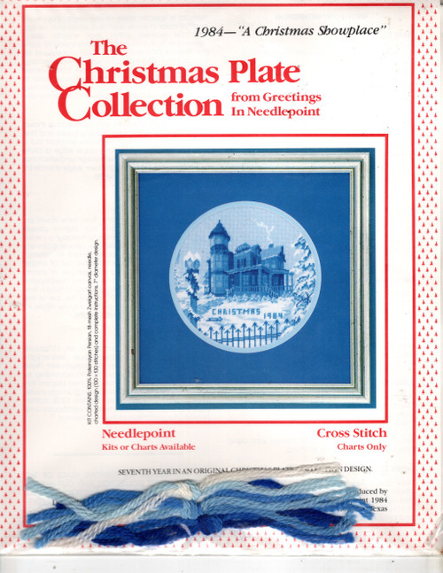 Greetings in Needlepoint The Christmas Plate Collection A Christmas Showplace 1984 Cross Stitch Pattern chartpack. 7th plate in series. Kaaran Randall Martin