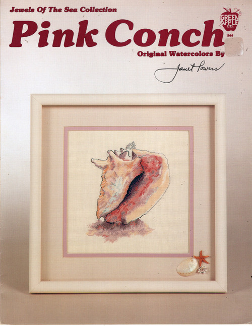 Green Apple Pink Conch Counted Cross Stitch Pattern leaflet. Jewels of the Sea Collection. From the original watercolors by Janet Powers Green Apple Pink Conch Counted Cross Stitch Pattern leaflet. Jewels of the Sea Collection. From the original watercolors by Janet Powers