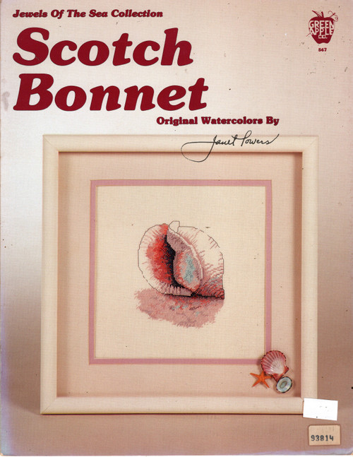 Green Apple Scotch Bonnet Counted Cross Stitch Pattern leaflet. Jewels of the Sea Collection. From the original watercolors by Janet Powers Green Apple Scotch Bonnet Counted Cross Stitch Pattern leaflet. Jewels of the Sea Collection. From the original watercolors by Janet Powers