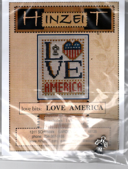 Hinzeit Love America with Liberty Bell charm Counted cross stitch chartpack. Love Bits