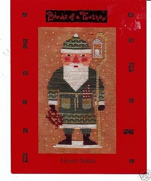 Birds of a Feather Green Santa Counted Cross Stitch Pattern chart Birds of a Feather Green Santa Counted Cross Stitch Pattern chart
