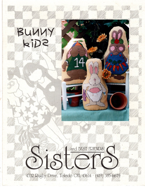 Sisters and Best Friends Bunny Kids counted cross stitch pattern leaflet.  Baby Bunny, Bubba Bunny, Rosebud Annie