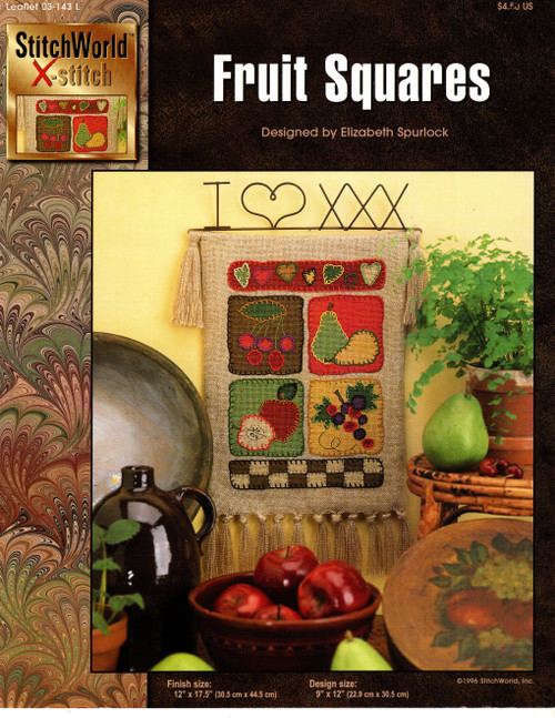 StitchWorld Fruit Squares counted cross stitch leaflet. Elizabeth Spurlock.