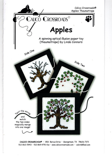 Calico Crossroads Apples Thaumatrope counted cross stitch chartpack. Linda Connors.