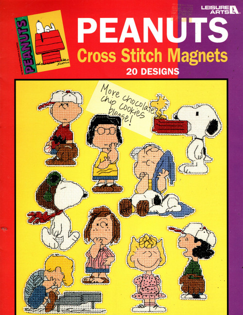Leisure Arts Peanuts Cross Stitch Magnets counted Cross Stitch Pattern leaflet. 20 Designs. Schroeder, Lucy, Sally, Peppermint Patty, Snoopy, Linus, Charlie Brown, Woodstock
