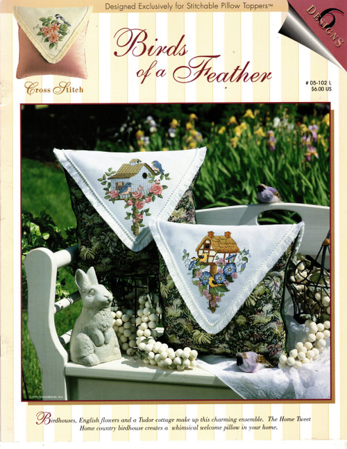 StitchWorld Birds of a Feather Counted cross stitch booklet.  Rose Cottage Birdhouse, Tudor Birdhouse, Wild Rose and Bird, Home Tweet Home, Chick, Dee
