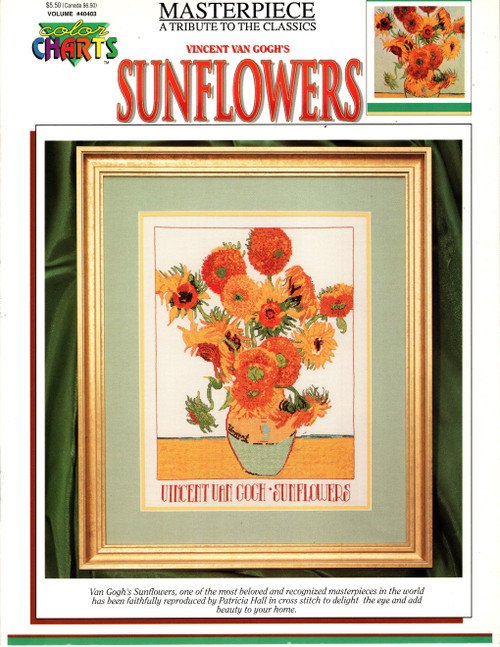 Color Charts Sunflowers Counted Cross Stitch Pattern booklet. Vincent Van Gogh. Masterpiece A Tribute to the Classics