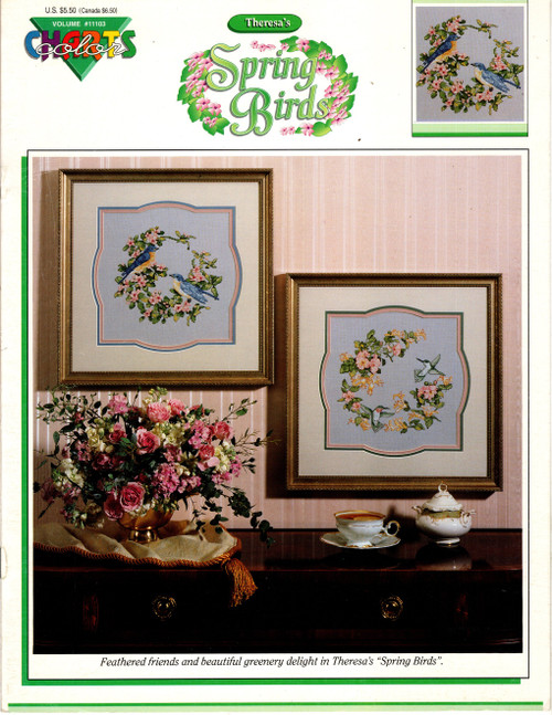 Color Charts Spring Birds Counted Cross Stitch Pattern booklet. Theresa. Hummingbirds, Bluebirds.