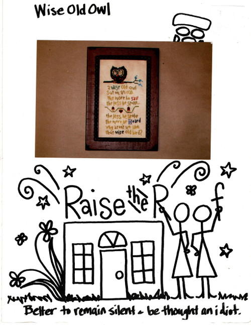 Raise the Roof Wise Old Owl counted cross stitch pattern leaflet