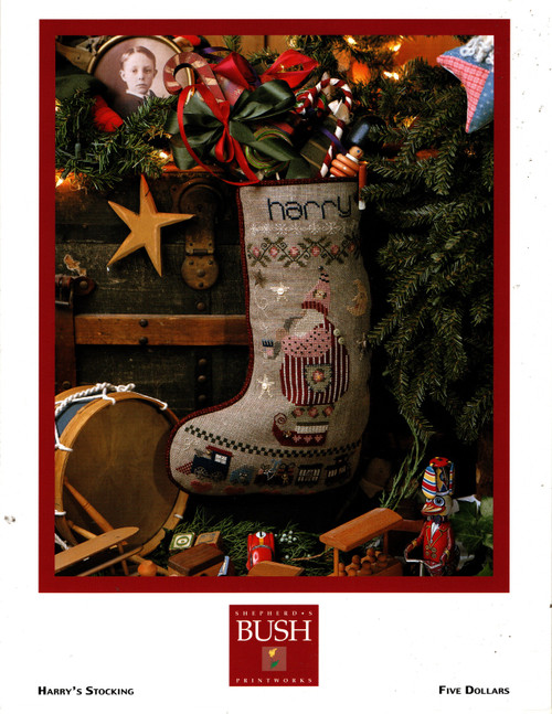 Shepherd's Bush Harry's Stocking Cross Stitch Pattern leaflet with embellishment pack. Tina Richards Herman