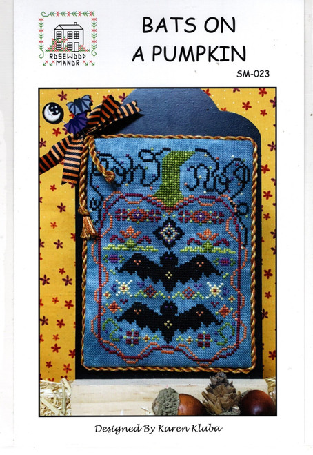 Rosewood Manor Bats on a Pumpkin Counted cross stitch pattern chartpack. Karen Kluba