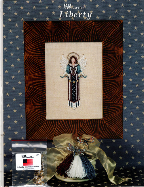 Just Nan Liberty Homeland Angel counted cross stitch pattern leaflet with embellishment pack LBP. Nan Caldera