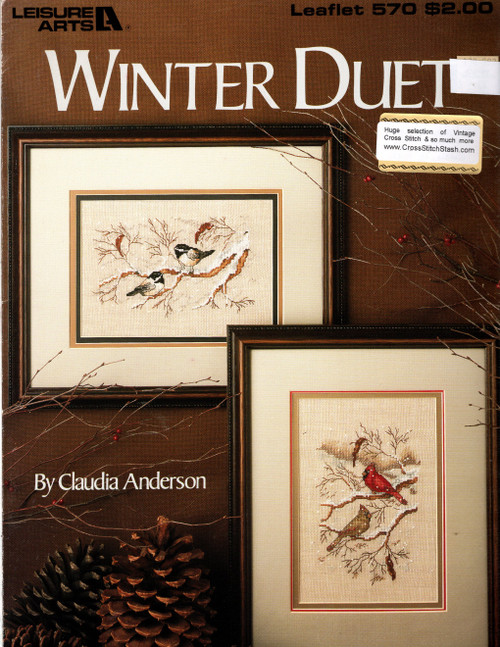 Leisure Arts Winter Duet Counted Cross Stitch pattern leaflet. Claudia Anderson. Chickadees, Cardinals