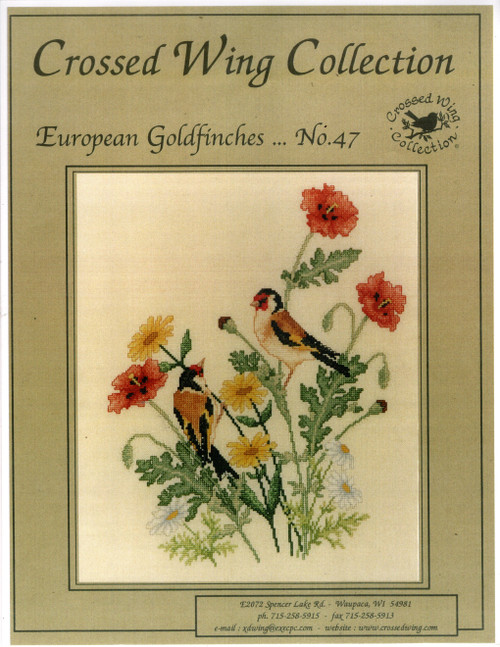 Crossed Wing Collection European Goldfinches No. 47 Counted cross stitch pattern chartpack. Paula Minkebinge.