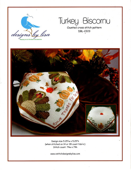Designs by Lisa Turkey Biscornu counted cross stitch pattern leaflet