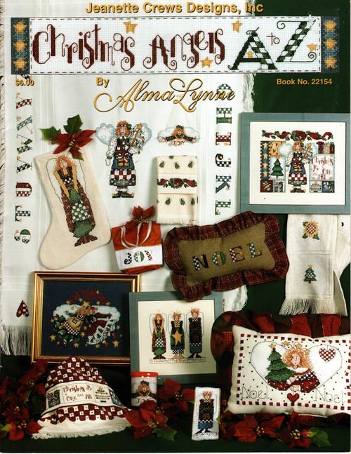 Jeanette Crews Christmas Angels A to Z counted Cross Stitch Pattern booklet. Alma Lynne. Christmas Alphabet Afghan, Scarf, Noel Pillow, Joy Gift Bag, Noel Angel Pillow, Herald Angels, Angel Trio, Christmas Joy Towel, Christmas Joy Framed, Wreath Towel, Joy Mug