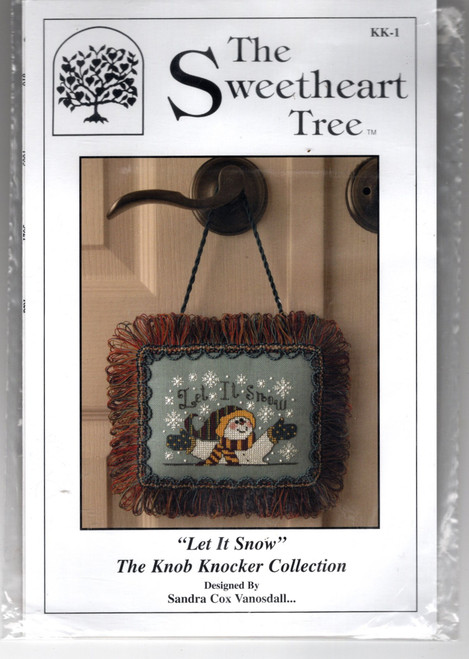 The Sweetheart Tree The Knob Knocker Collection Let It Snow counted Cross Stitch Pattern kit. Sandra Cox Vanosdall. Kit includes fabric, threads, beads, needles and chart