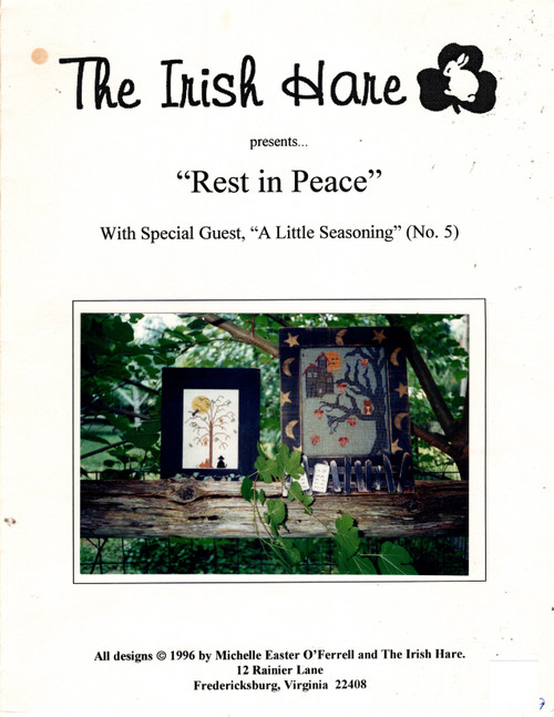 The Irish Hare Rest in Peace counted cross stitch pattern leaflet. Michelle Easter O'Ferrell. Rest In Peace, A Little Seasoning