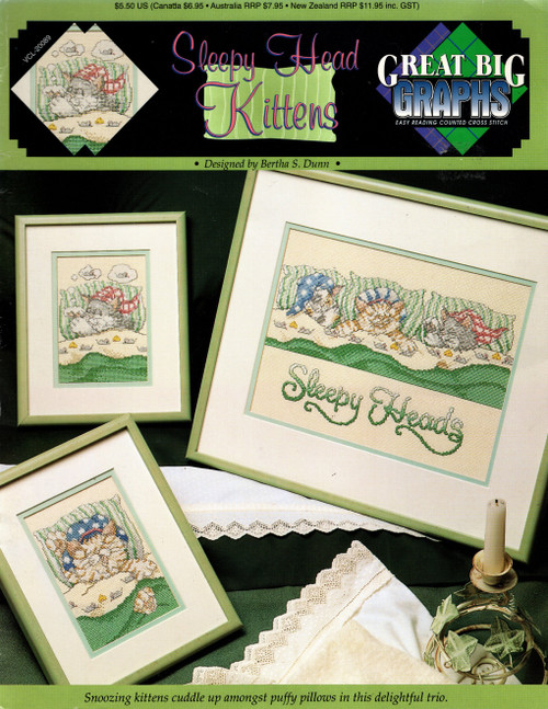 True Colors Sleepy Head Kittens Great Big Graphs Counted Cross Stitch Pattern booklet. Bertha S Dunn