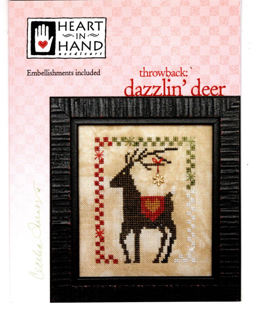 Heart in Hand Throwback Dazzlin Deer counted cross stitch pattern leaflet with embellishment. Cecilia Turner