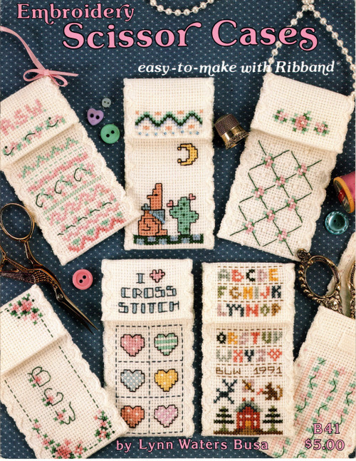 Graph It Arts Embroidery Scissor Cases counted Cross Stitch Pattern booklet. Lynn Waters Busa. Trellis Rose, Stoneware, Noah's Ark, Southwestern, I Love Cross Stitch, Sampler, Floral Stripe, Personally Yours, Borders, Butterfly Bouquet, Flowers and Berries