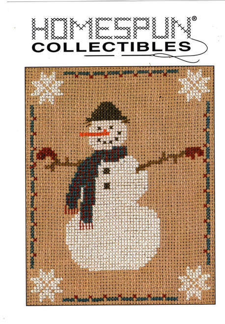 Homespun Collectibles Snowman with Red Mittens Counted cross stitch chart. We have 7 count Kostern Sand in stock to stitch these on.  We also have Winter Moon Klostern and Cream Klostern