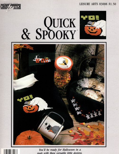 Leisure Arts Lite  Quick and Spooky counted Cross Stitch Pattern leaflet. Boo and Ghosts, Ghost and JackOLantern, Black Cat and Spider, Witch and Moon, Ghost Line