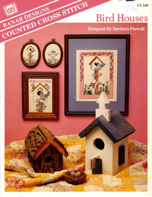 Banar Bird Houses Counted Cross Stitch Pattern leaflet. Barbara Finwall.  Cat and Bird, Bird House, Bird Bath, Welcome Bird