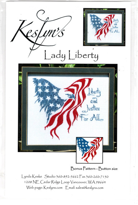 Keslyn's Lady Liberty counted cross stitch chartpack. Lynda Keske