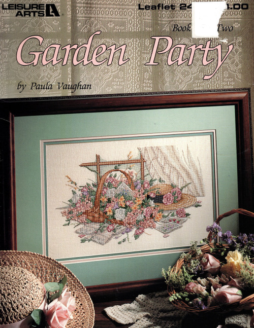 Leisure Arts Garden Party Paula Vaughan Bk 52 Cross Stitch Pattern leaflet. Full color charted design