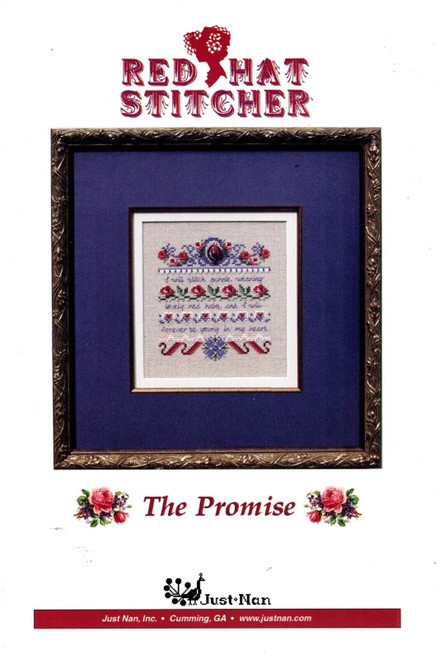 Just Nan Red Hat Stitcher The Promise counted cross stitch pattern leaflet with embellishment pack JN128. Nan Caldera.