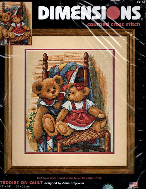 Dimensions Teddies on Quilt counted cross stitch kit 35103. Anna Krajewski