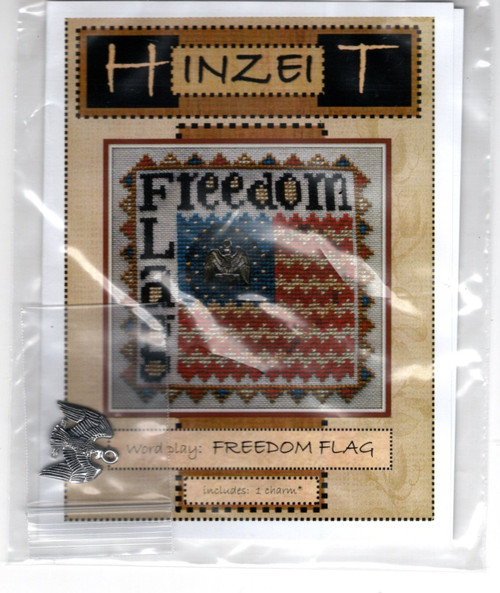 Hinzeit Freedom Flag with eagle charm Counted cross stitch chartpack. Word Play