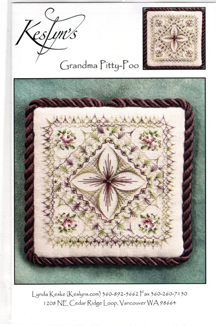 Keslyn's Grandma Pitty-Poo counted cross stitch chartpack. Lynda Keske