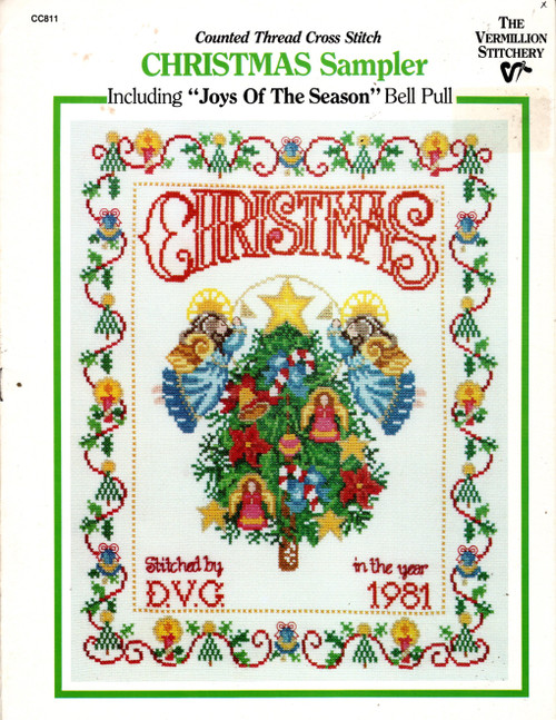 Vermillion Stitchery Christmas Sampler counted cross stitch pattern leaflet. Donna Vermillion Giampa. Christmas Sampler, Joys of the Season Bell Pull