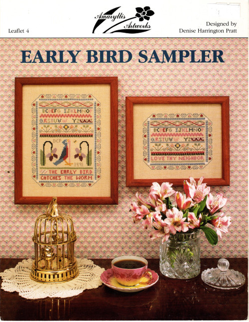 Amaryllis Artworks Early Bird Sampler counted cross stitch leaflet. Denise Harrington Pratt